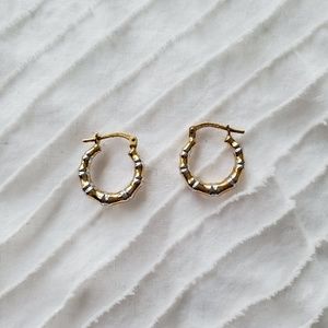 Silver 18K Goldplated Bamboo Design Hoop Earrings